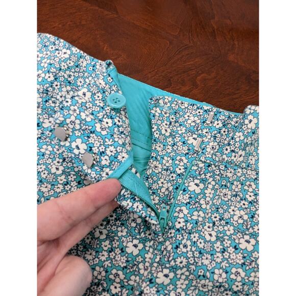 The Limited Floral Chino Shorts 8 Teal Mid Rise Zip Front Slit Casual Flat Front - Picture 8 of 10